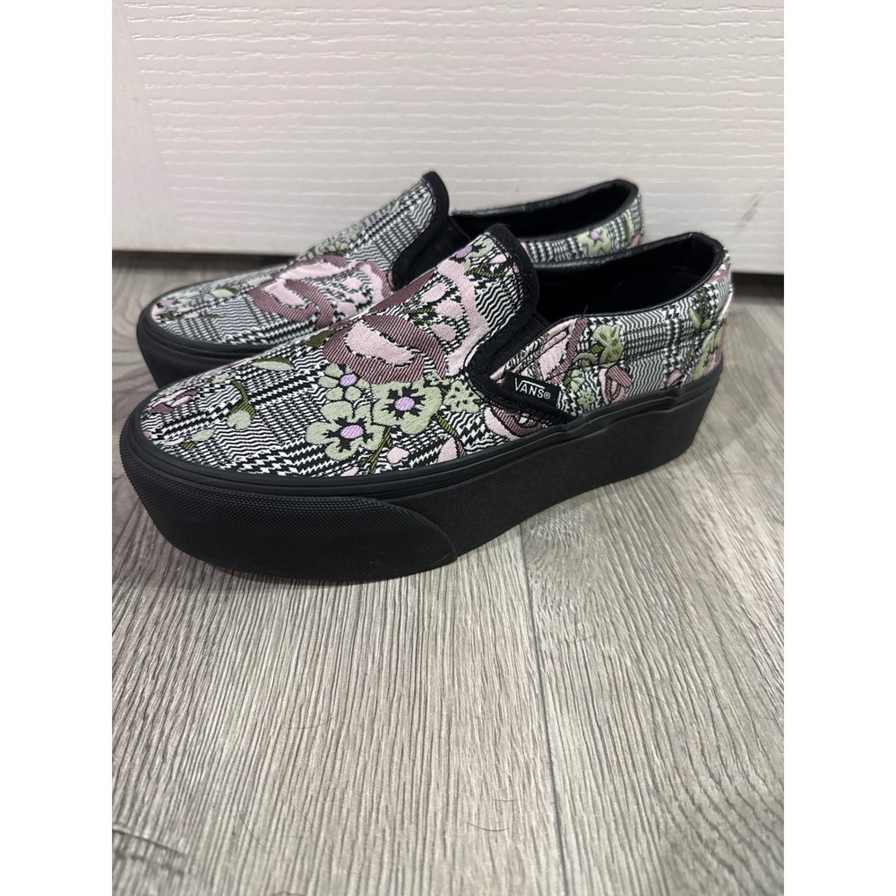 Vans Classic Slip-On Stackform Tapestry Floral Houndstooth Platform Shoes Wmns 6